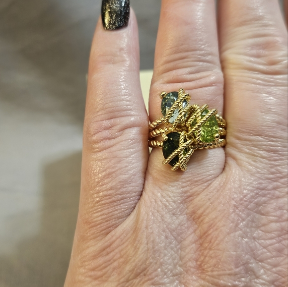 Charter Club with rope-look detail w/ trio of colored cz stones. Gold Plated 8 - Picture 2 of 5